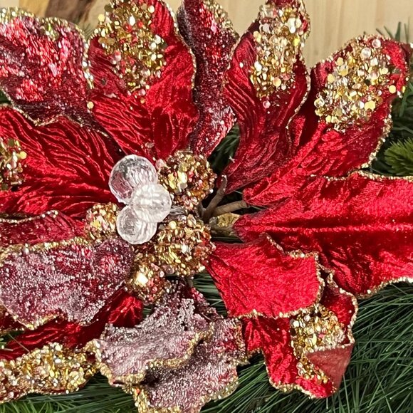 Glitter Edge Jewel Poinsettia Stem Home Christmas Tree Decoration Craft Supplies - Picture 7 of 10